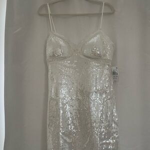 Elegant White Sequin Slip Dress